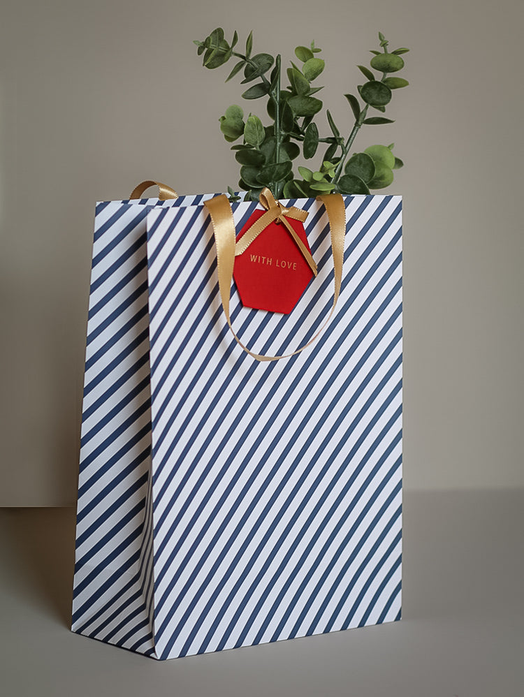 NAVY BLUE CANDY STRIPE BAGS WITH TAGS - PACK OF 5
