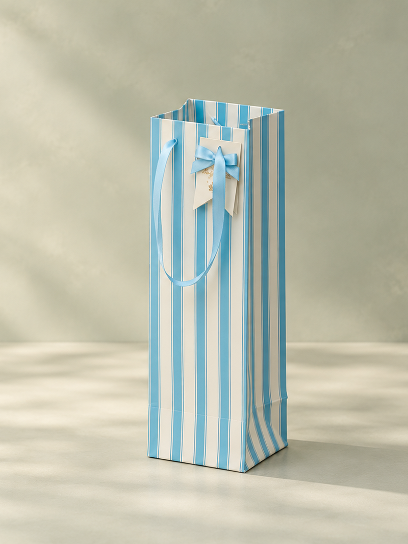 Pastel Blue Stripes Wine Gift Bag