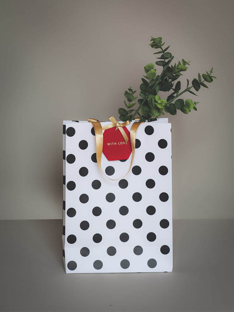 POLKA DOT GIFT BAGS WITH TAGS - PACK OF 5
